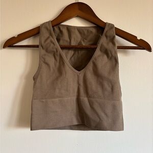 Women's Tan ribbed crop tank top
